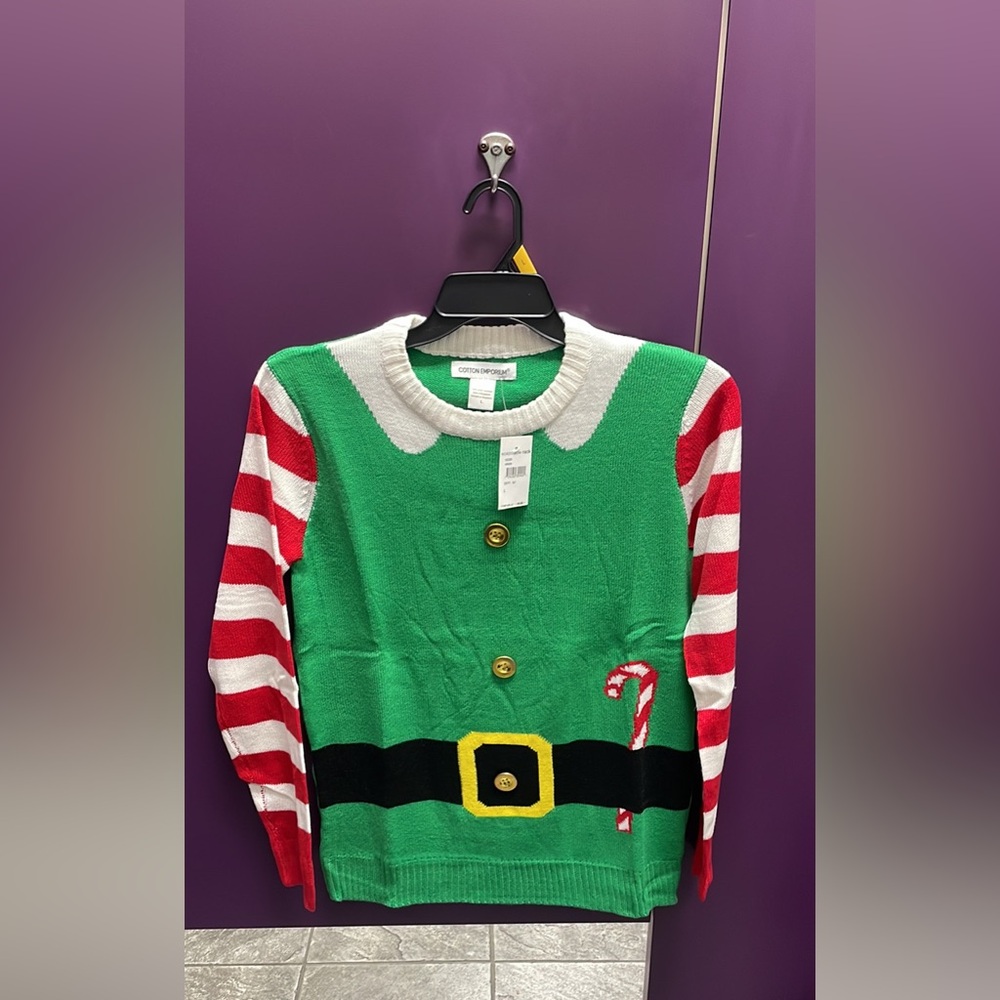 Santas Helper Elf Christmas Sweater Ugly Xmas Sweater Size: M/L NEW!!